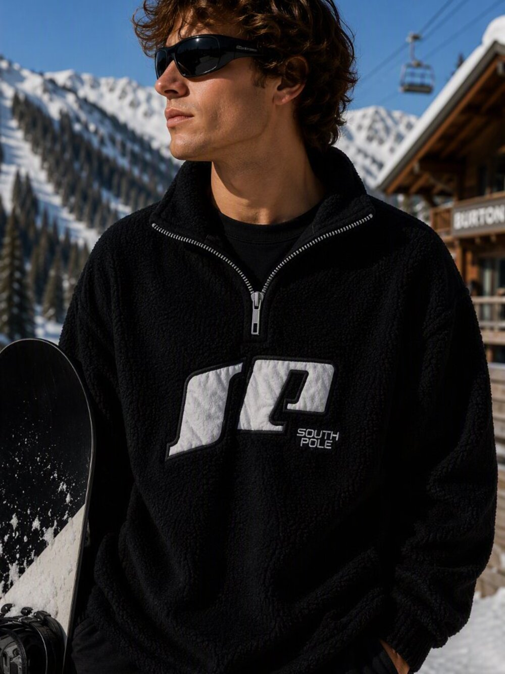 South Pole Black and White Zip-Up Men's Fleece Pullover